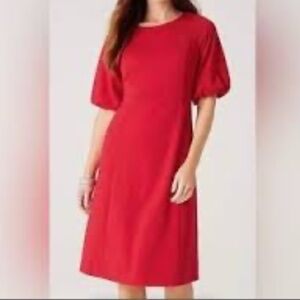 J. Jill Ponte Knit Red Shift Dress Short Sleeves Puff Sleeves Holiday Large